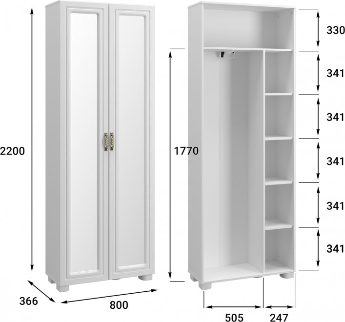 Шкаф Монблан МБ-21К с зеркалом белое дерево