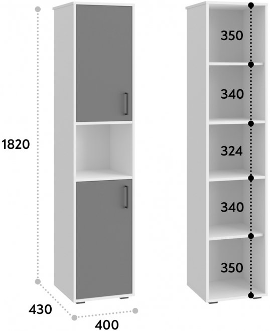 Шкаф-пенал Оскар ОС-02 белый структурный / графит