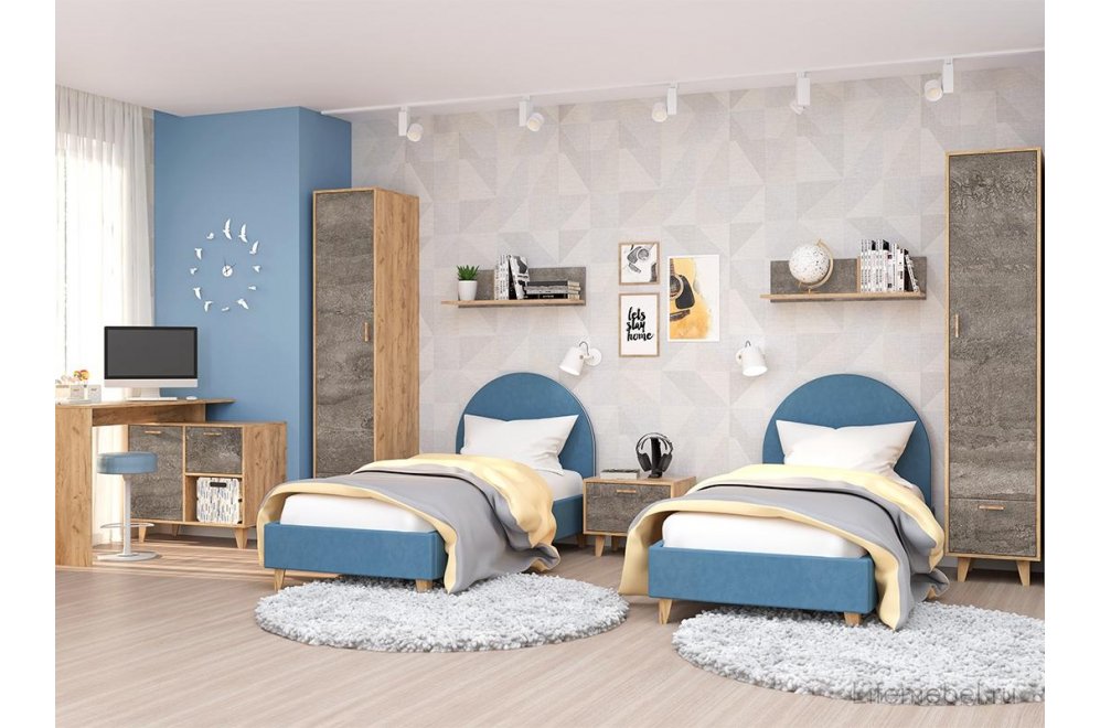 Шкаф Эго П-1 на ножках дуб крафт золотой / камень темный