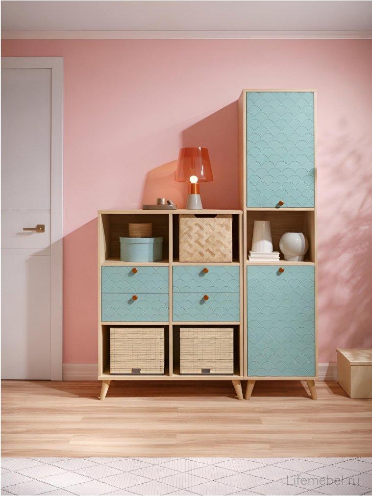 Шкаф-пенал Велламо ВО-03 блэквуд ячменный / бирюза