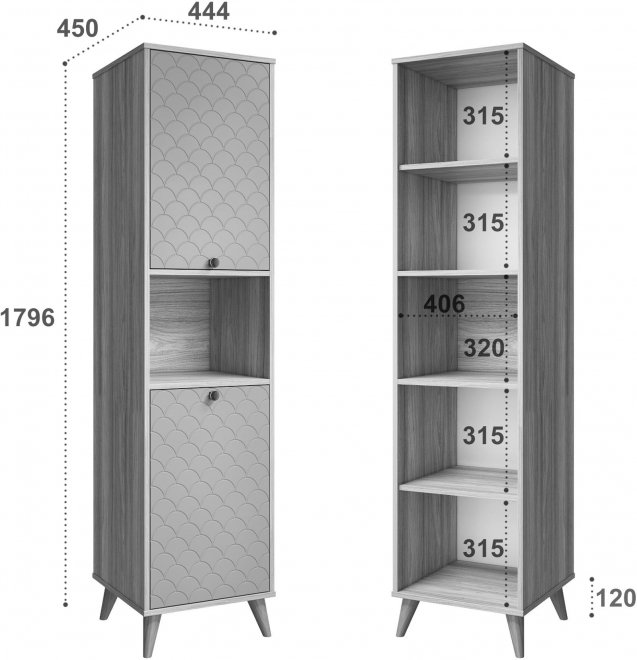 Шкаф-пенал Велламо ВО-03 блэквуд ячменный / бирюза