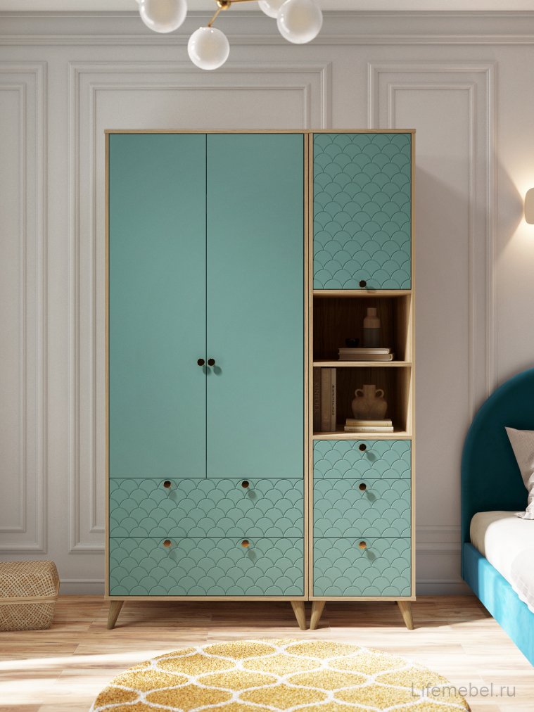 Шкаф-пенал Велламо ВО-14 блэквуд ячменный / бирюза