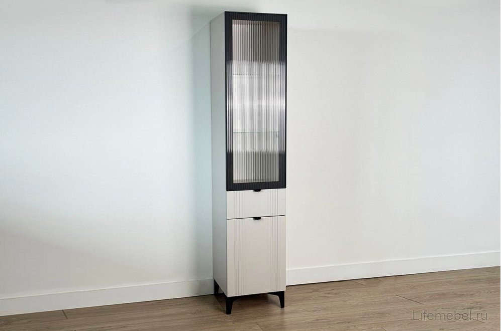 Шкаф Рич со стеклом кашемир / фрапучино матовый / черный