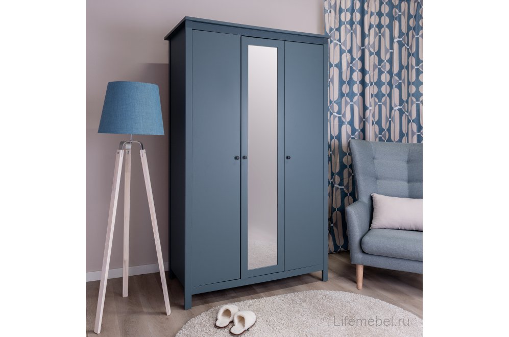 Шкаф Сага 3-х дверный с зеркалом бирюзовый