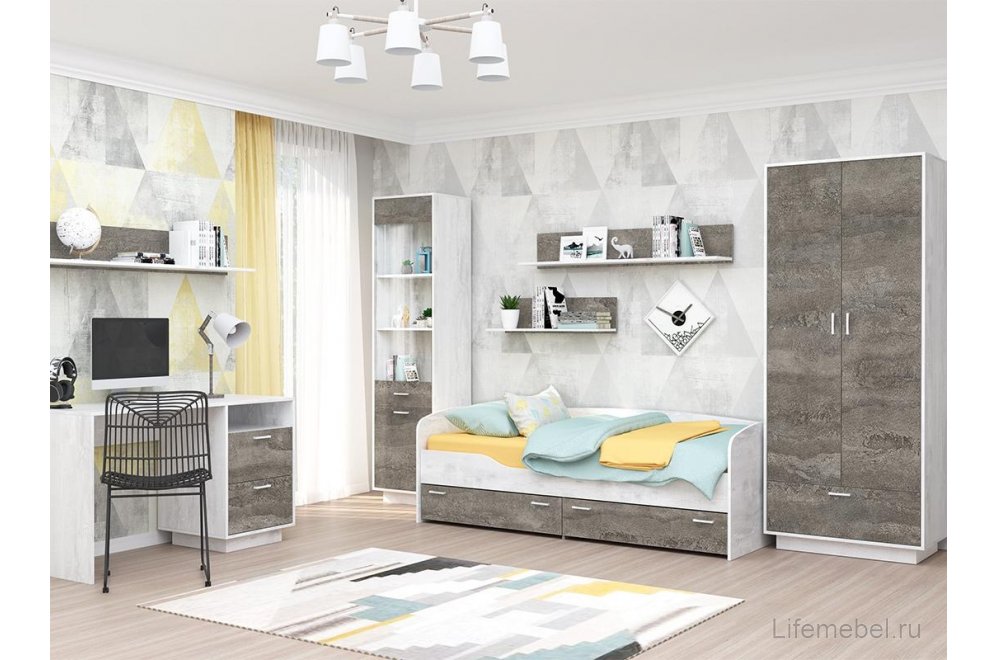 Шкаф Эго Шк-1 на подиуме бетон светлый / камень темный