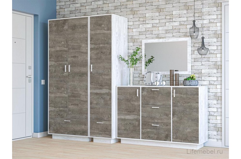 Шкаф Эго Шк-1 на подиуме бетон светлый / камень темный