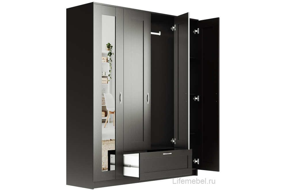 Шкаф Сириус 156х50х190 1 ящик / 1 зеркало дуб венге