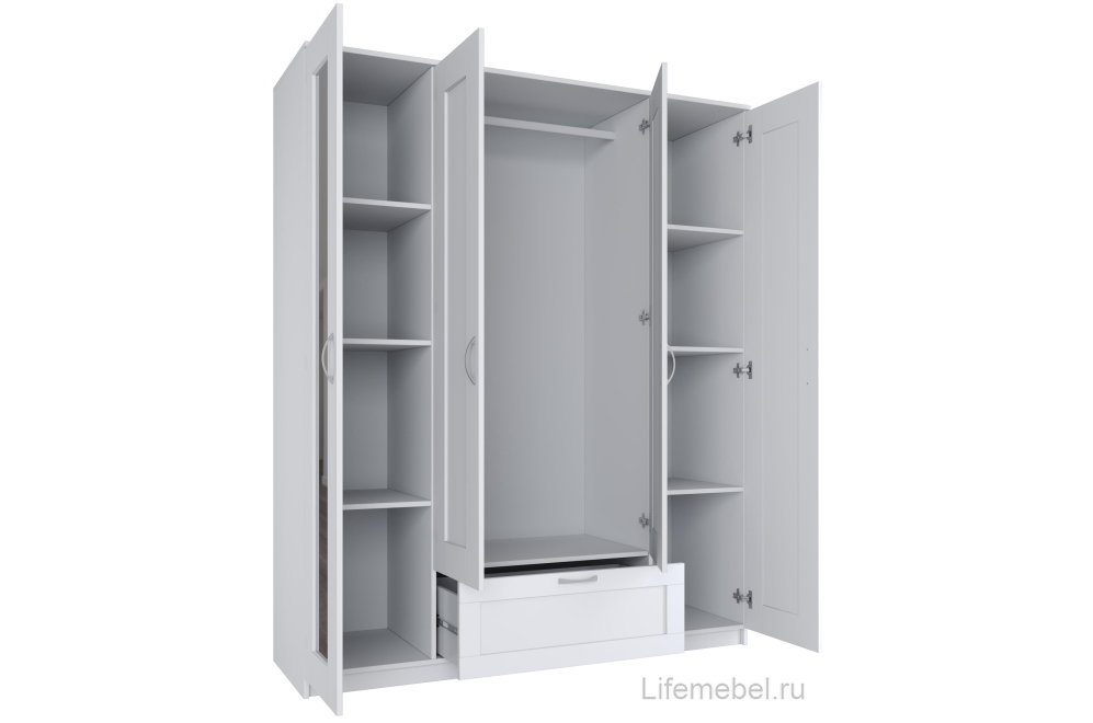 Шкаф Сириус 156х50х190 1 ящик / 2 зеркала белый