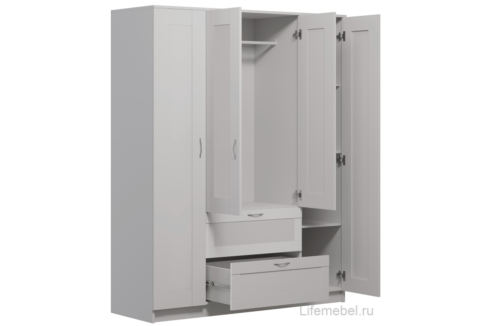 Шкаф Сириус 156х50х190 2 ящика / 1 зеркало белый