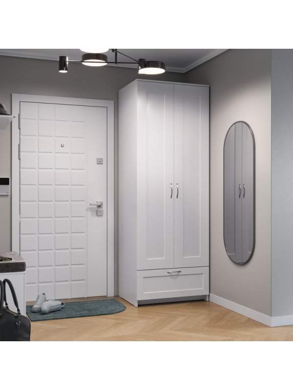 Шкаф Сириус двухдверный с выдвижным ящиком белый