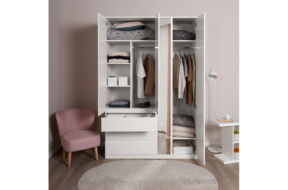 Шкаф Варма Стор 144 с зеркалом белый