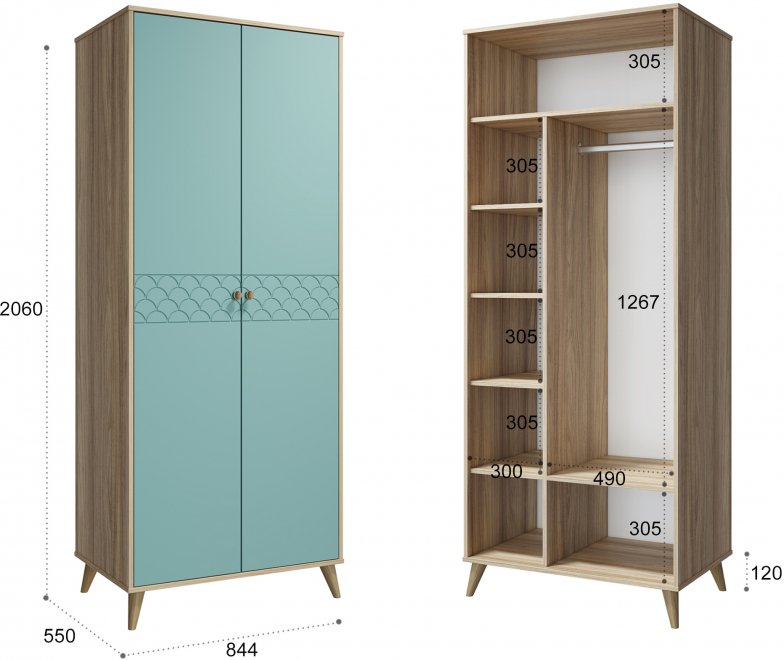 Шкаф Велламо ВО-06 блэквуд ячменный / бирюза