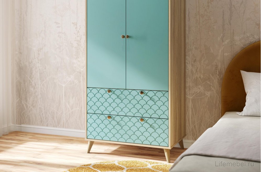 Шкаф Велламо ВО-07 блэквуд ячменный / бирюза