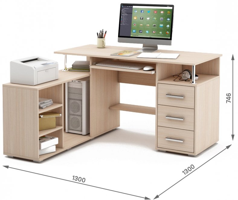 Компьютерный стол Амбер-11К дуб молочный