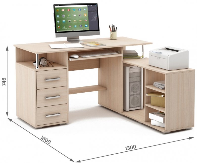 Компьютерный стол Амбер-12К дуб молочный