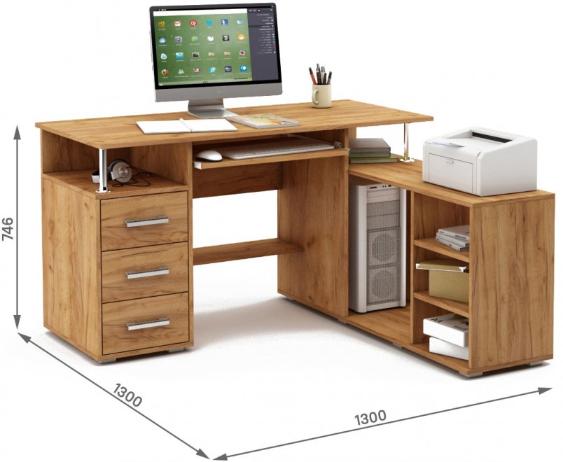 Компьютерный стол Амбер-12К дуб золотистый