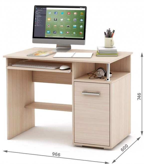 Компьютерный стол Амбер-1К дуб молочный