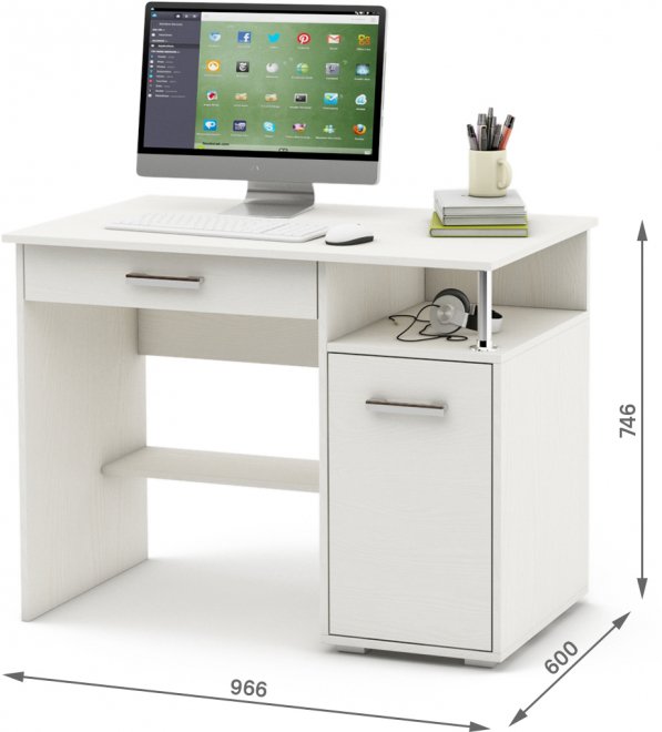 Компьютерный стол Амбер-1Я белый