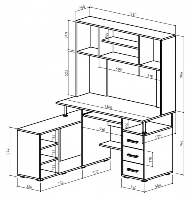 Компьютерный стол Амбер-23К дуб молочный