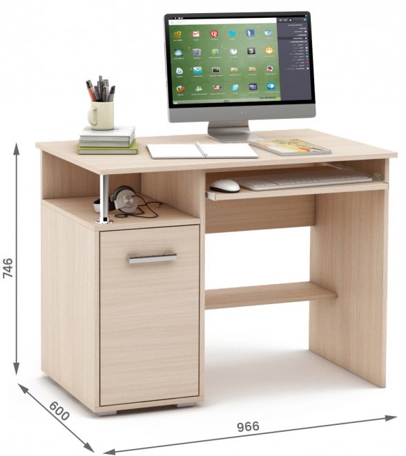 Компьютерный стол Амбер-2К дуб молочный