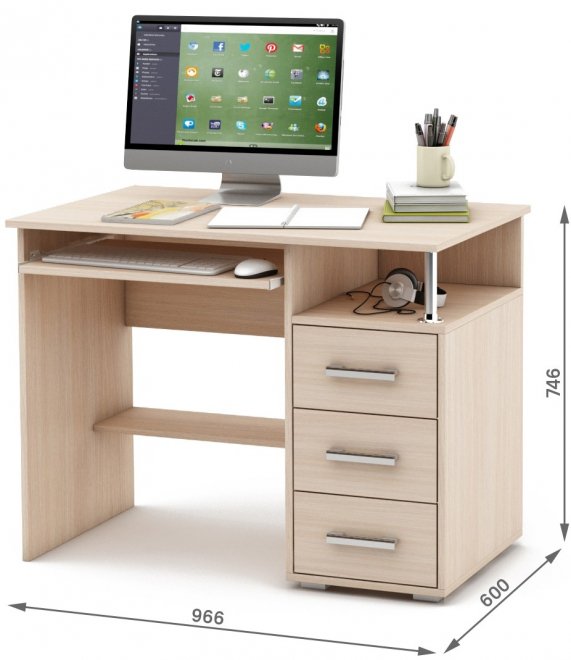 Компьютерный стол Амбер-3К дуб молочный