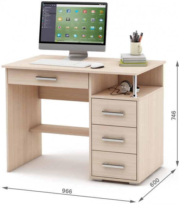 Компьютерный стол Амбер-3Я дуб молочный