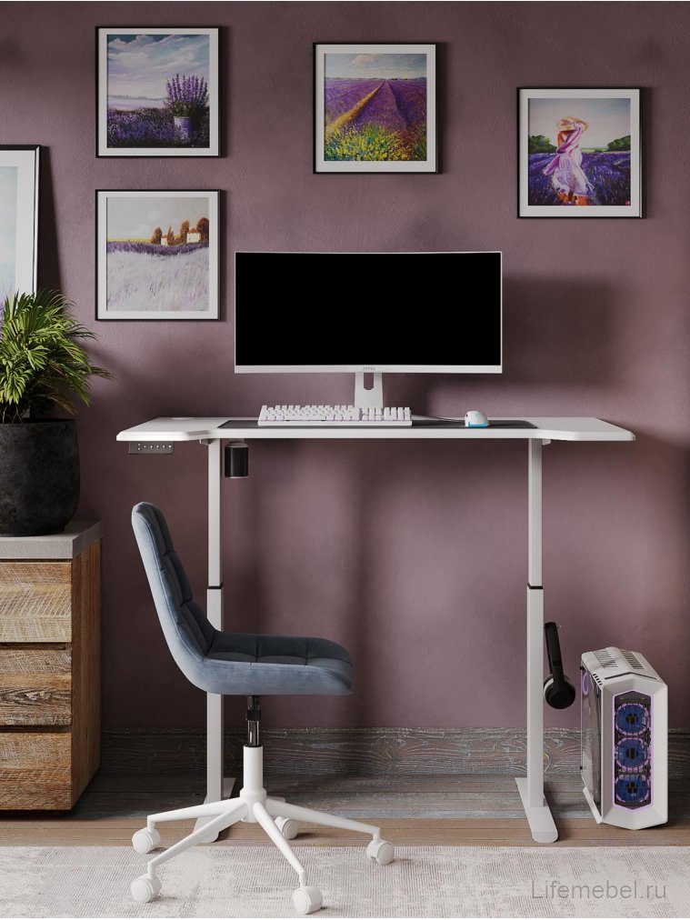Компьютерный стол Маркос с механизмом подъема 140х80х75 белый / шагрень белая