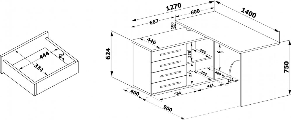 Компьютерный стол с тумбой КСТ-109 тумба слева