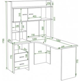 Письменный стол Гарина СКЛ-Угл130+НКЛХ-120 Ш-Ч левый