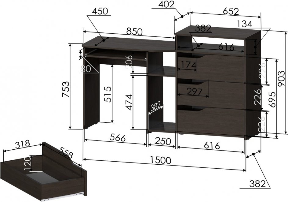 Письменный стол Джаз-10 правый венге