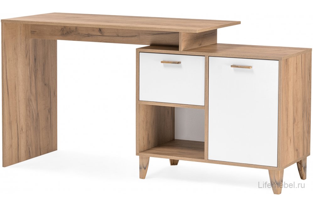 Письменный стол Эго Ст-2 на ножках дуб крафт золотой / белый глянец