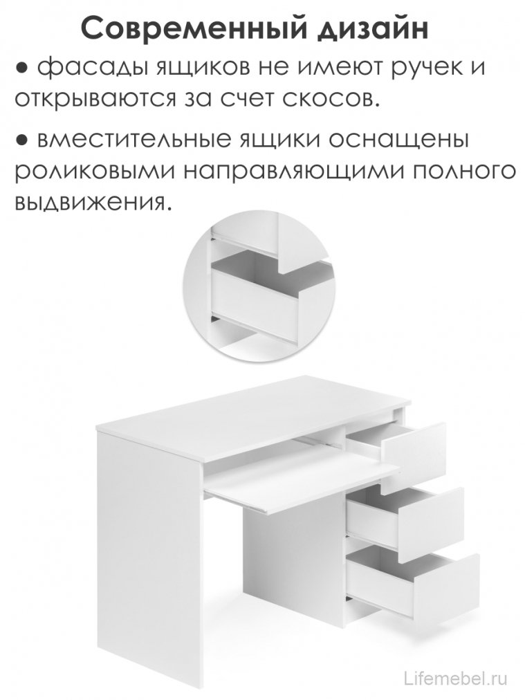 Письменный стол Мадера СМП правый белый