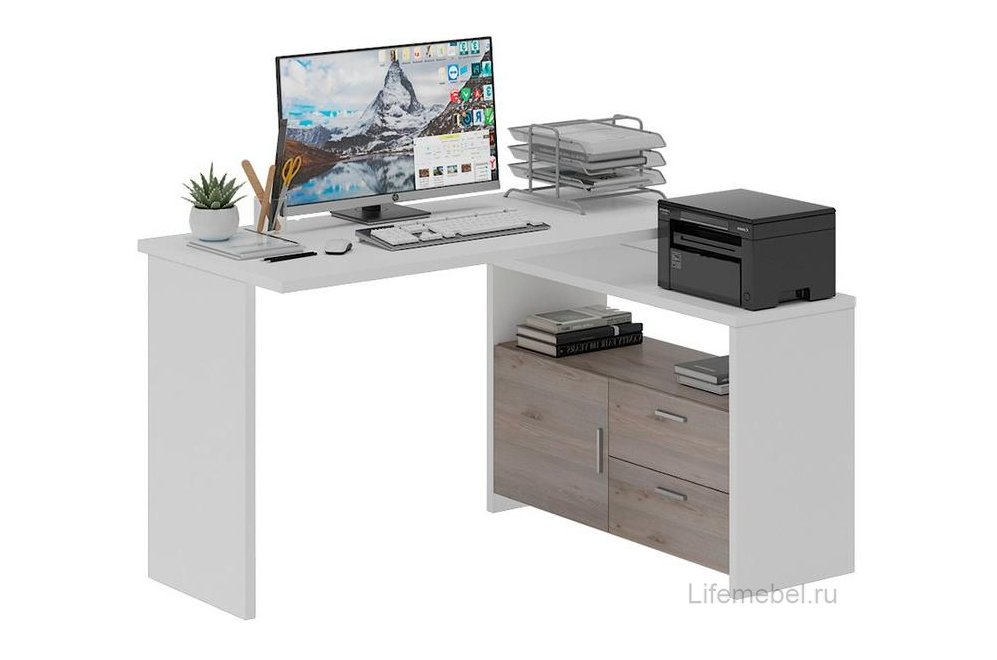 Письменный стол Беланта-ПРЯМ130+ТБЛ БЕН белый / нельсон