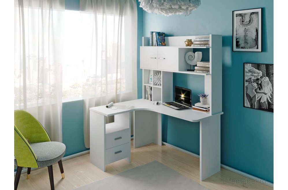 Письменный стол Беланта-Угл130+НКЛХ-130 БЕ левый белый