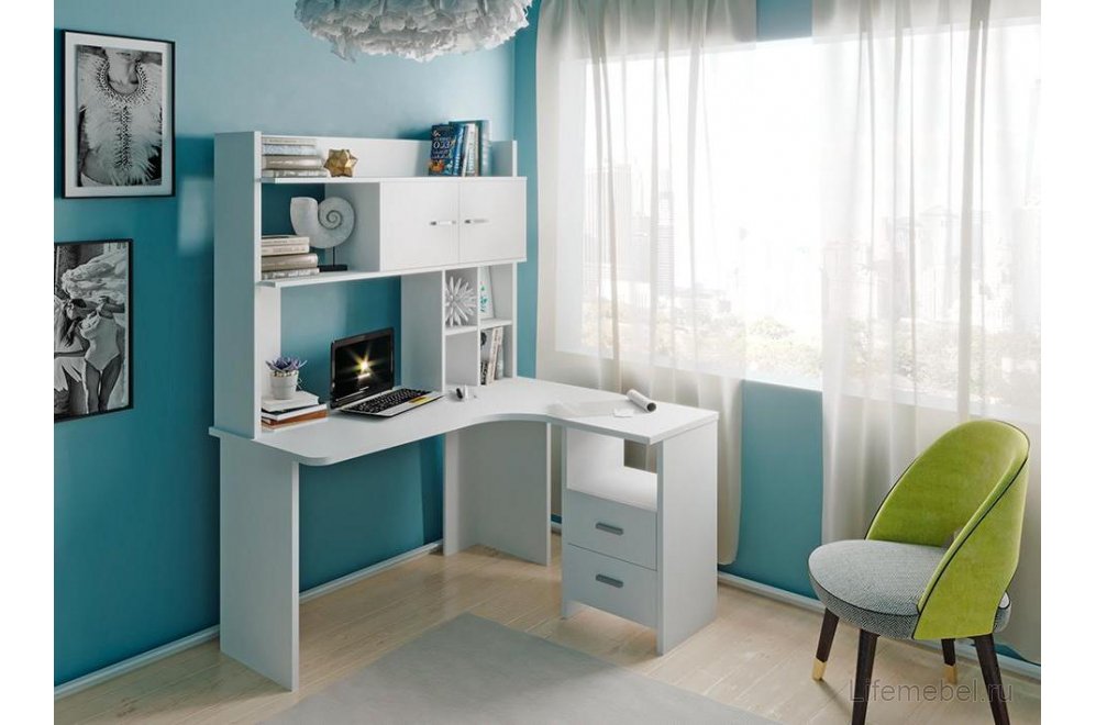 Письменный стол Беланта-Угл130+НКЛХ-130 БЕ правый белый