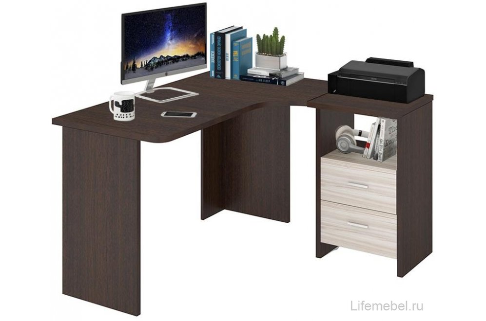 Письменный стол Беланта-Угл 130 ВК правый венге / карамель