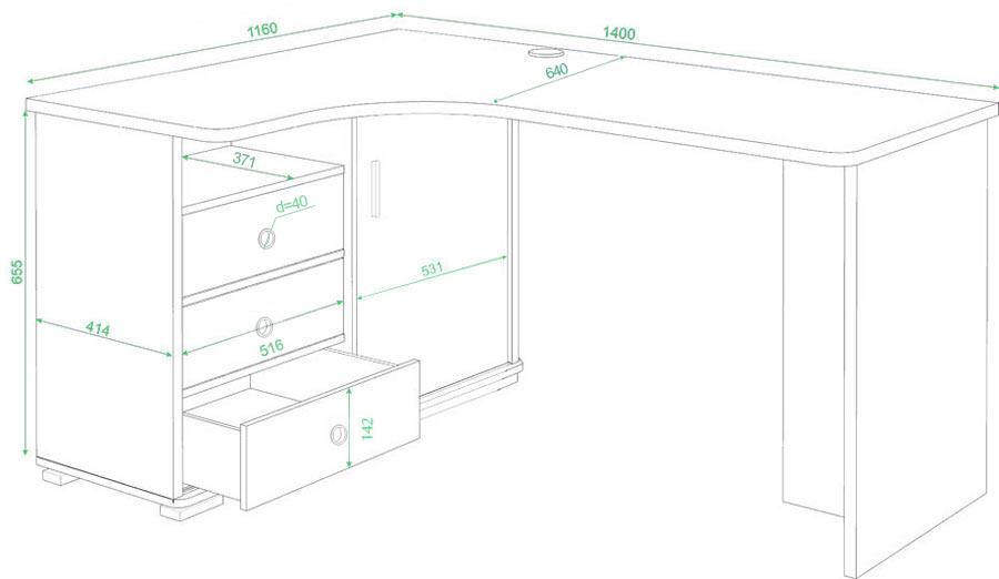 Письменный стол СР-145С НОВ правый венге