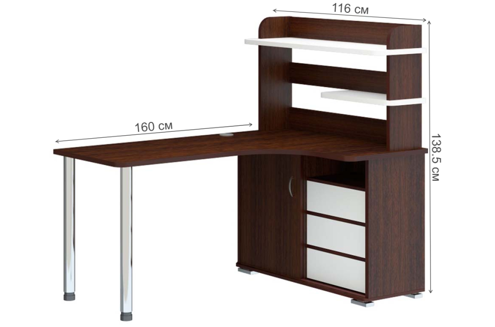 Письменный стол Жаспера-165М ВБЕВ правый венге / белый / венге