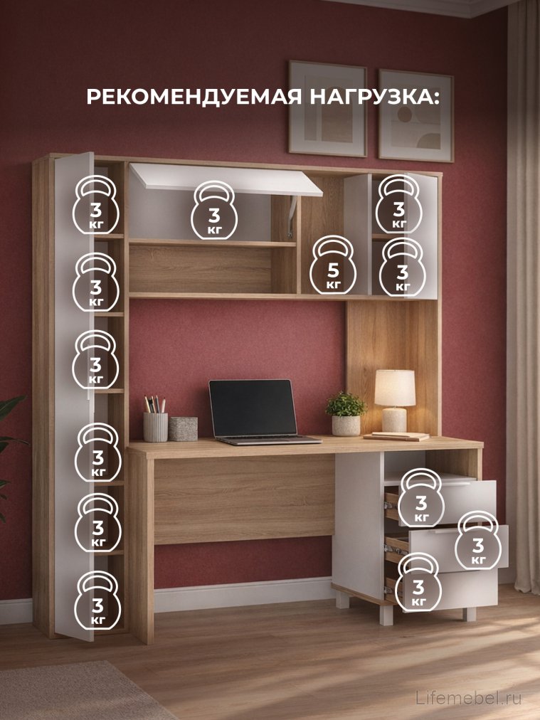 Письменный стол Комфорт 12.95 N дуб сонома / белый PE шагрень