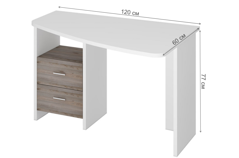 Стол компьютерный Валина 120 х 60 см круглый белый / нельсон правый