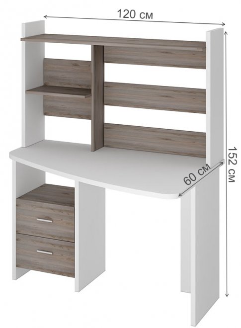 Стол компьютерный с надстройкой 120 х 60 см круглый белый / нельсон правый