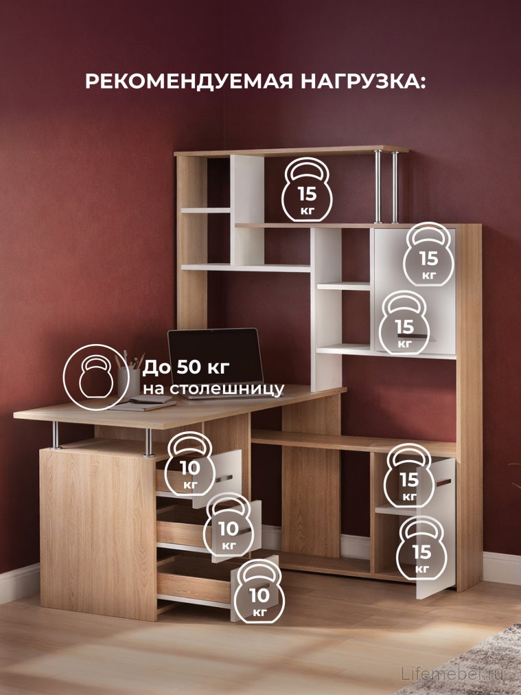 Компьютерный стол КС15 правый дуб сонома