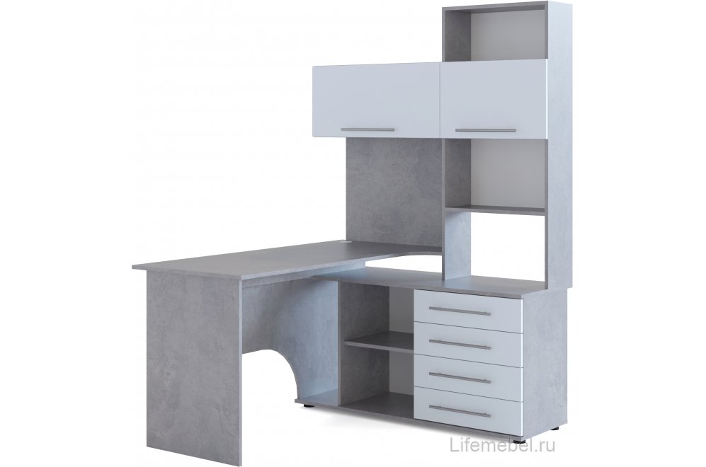 Стол компьютерный КСТ-14.1П правый бетон / белый