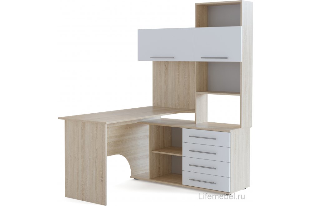 Стол компьютерный КСТ-14.1П правый дуб сонома / белый