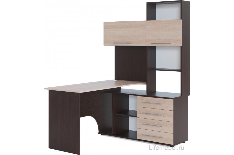 Стол компьютерный КСТ-14.1П правый венге / беленый дуб