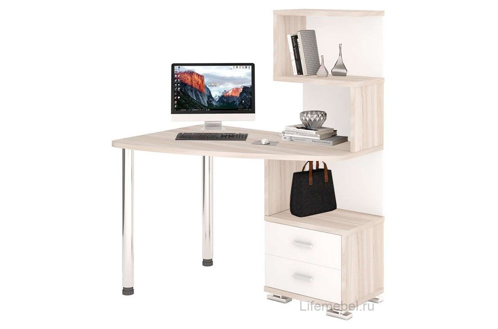 Стол компьютерный Белора-60 левый карамель / белый жемчуг