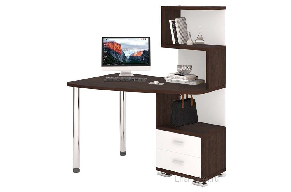 Стол компьютерный Белора-60 левый венге / белый жемчуг