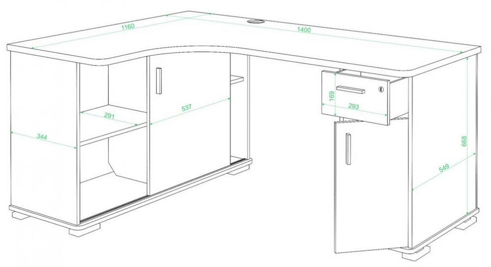 Стол компьютерный Жаспера-140М правый венге / карамель / венге