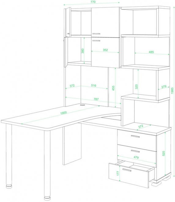 Стол компьютерный Жаспера-500М / 190 правый нельсон / белый жемчуг / нельсон