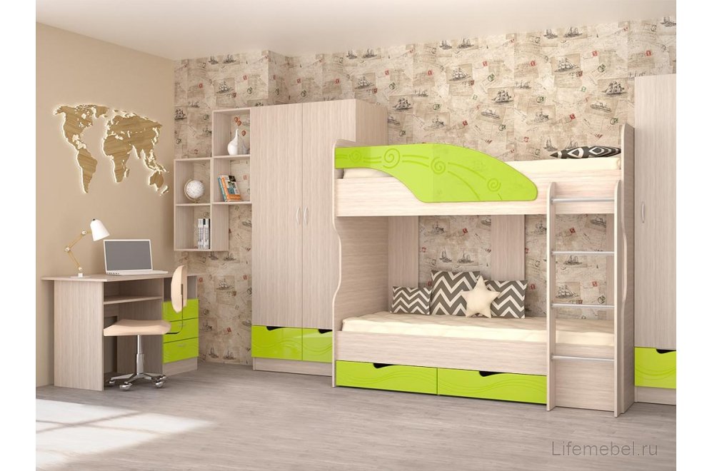 Стол письменный Бриз МДФ волна лайм / ясень светлый